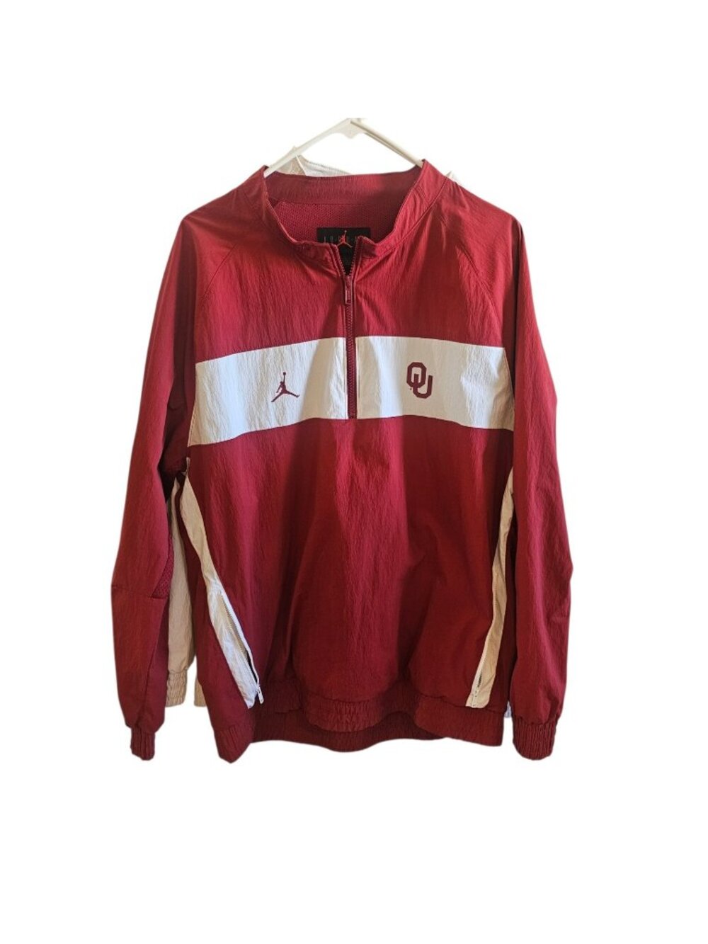 Air Jordan Oklahoma Sooners Pullover Windbreaker Jacket Sz L Red Nylon